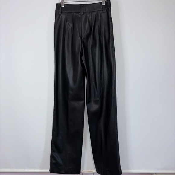 Zara Faux Leather Straight Leg Pants Black High Rise Tailored XS - Picture 8 of 8